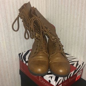 brown zip up combat boots
